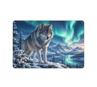 Plaque Métal Murale Wolf Northern Lights Mountain 20x30cm | Pour le bar, choisissez des panneaux muraux en métal pour une note déco simple.