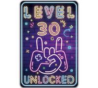 Plaque Métal Néon Level 30 UNLOCKED, Cadeau 30 Ans Anniversaire Homme, Idée de Cadeau pour Les Gamers pour la Maison Mur Art Chambre Vintage Rétro Affiche Plaque 20 x 30 cm