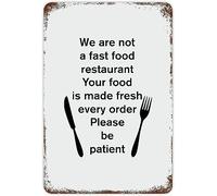 Plaque Métal Nous Ne Sommes Pas Un Fast-Food. Votre Nourriture Est Préparée Fraîche À Chaque Commande. Plaques Suspendre Panneaux Pour Décoratives Pub Toilettes Café S