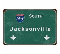 Plaque Metal Old-Fashioned South Jacksonville Intercontinental 95 Highway Affiche en Métal Vintage Wall Sticker Unique Métal Mur Affiche pour Salon Chambre Café S