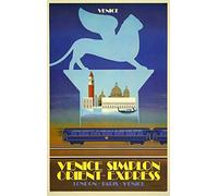 Plaque Metal Orient-Express Venise Italie Paris Londres Voyages En Europe Métal Mur Affiche Décorative Wall Sticker Rétro Poster Aluminium Pour Café Bar Maison 20x30 cm