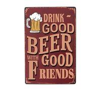 Plaque Metal Panneaux De Bière Vintage, Buvez De La Bonne Bière Avec De Bons Amis 20X30cm Plaque Décoration Drôle Plaque Deco Metal Mignon Affiche Étain Pour Garage Parc Club