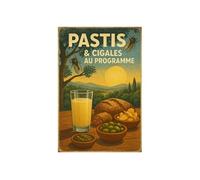 Plaque métal pastis et cigales au programme 30,5 x 20 cm