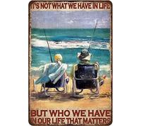 Plaque Metal Pêche En Bord De Mer Métallique Panneau Vintage Métal Mur Affiche Rétro Plaque Deco Metal Pour Café Maison Cuisine 30x40cm