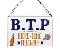 STC Plaque en métal B.T.P. - bière Tong et pétanque