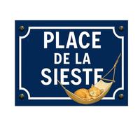 Plaque métal place de la sieste chat 20 x 15 cm