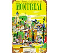 Plaque Metal Reproduction Vintage Look Historique Montréal Canada Canadian Vintage Travel Affiche en Métal Décorative Rétro Wall Sticker Rétro Métal Mur Affiche pour Salon Garage Bar 20x30 cm