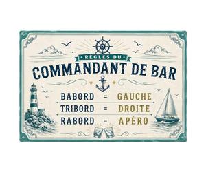 Plaque métal rétro commandant de bar 30,5 x 20 cm