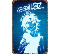 Plaque Metal Rétro Plaque Étain Signe Vintage Métal Mur Signe Pour Café Bar Pub Salle De Bain 20x30 cm Musique Gorillaz Néon