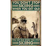 Plaque Métal Signe Ski Ski On N'Arrête Pas De Skier Quand On Vieillit Plaque Métallique Décorative Pancarte En Métal Rétro Plaque Métal Pour Collection Clubs Hôtels 20X30Cm