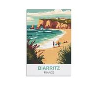 Plaque métal Vintage Biarritz France Vintage pour Chambre à Coucher Salle Panneau Decoratif Exterieur Metal 30x30cm