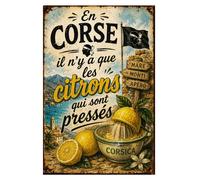 Plaque Métal Vintage Corse Citrons Décoration Murale 30 x 20 cm