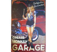 Plaque Métal Vintage - "Grease Monkey Garage" Pin-Up Style 30x20cm