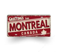 Plaque Métal Vintage “Greetings from” - Décoration Murale Souvenir de Ville - Canada, Australie, Nouvelle-Zélande - Style Rétro 30x15cm (21 Montreal)