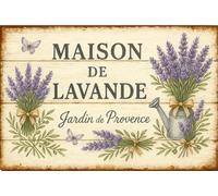 Plaque Métal Vintage Maison de Lavande - Jardin de Provence - Décoration Murale Champêtre - Style Rétro Français - Déco Lavande et Arrosoir (20x30cm)