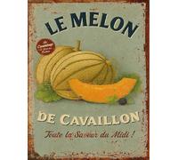 Plaque Métal Vintage Melon de Cavaillon - Déco Murale Cuisine ou Terrasse - Style Marché Provençal (15x20cm)