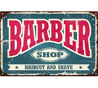 Plaque Metal Vintage Métallique Panneau Rétro Plaque Étain Signe Pour Cuisine Hôtels Club Barber Shop Poster Paillasson, Barber Shop Hipster Haircut And Shave 20x30cm