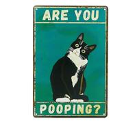 Plaque métal Vintage,Panneau Drôle de Chat Noir are You Pooping Décoration,Panneaux de Salle de Bain Amusants Chat en Étain Plaque Art Mural pour Toilettes Décor Maison Café Bar Signe 20 x 30 cm