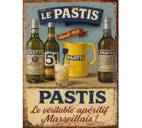 Plaque Métal Vintage Pastis - Affiche Publicitaire Apéritif Marseillais - Déco Murale Bar, Cuisine ou Salon (20x30cm)