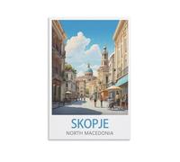 Plaque Metal Vintage Skopje, Macédoine du Nord Art mural | Affiche imprimée en fer blanc épais, décoration murale 15x30cm
