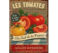 Plaque Métal Vintage Tomates du Sud - Déco Murale Cuisine - Style Marché de Provence (15x20cm)