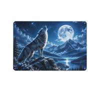 Plaque Métal Wolf Howling Moon Mountain 20x30cm Décoration Maison | Dans le bureau, les plaques murales en métal créent un accent mural pour changer le décor.