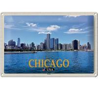 Plaque métallique 30 x 20 cm Chicago USA Skyline DekoNo7