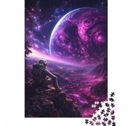 Plaque Métallique 38x26cm/1000pcs avec Astronaut Gazing at Alien Planet pour Le Salon, Déco Murale D’Automne pour Les Passionnés D’aménagement Intérieur