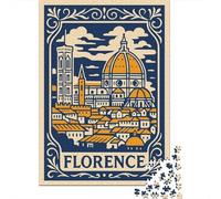 Plaque Métallique 38x26cm/1000pcs avec Florence Cityscape Illustration pour Le Salon Ou L’entrée, Déco Métal Au Style Rustique