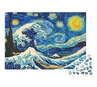 Plaque Métallique 38x26cm/1000pcs avec Starry Wave Van Gogh Meets Hokusai pour Le Salon, pour Les Pièces À Thème Et Les Murs D’Inspiration Vintage