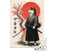 Plaque Métallique 52x38cm/1000pcs avec American Akita Samurai pour Le Salon, Déco Murale D’Hiver pour Les Passionnés D’aménagement Intérieur