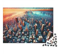 Plaque Métallique 52x38cm/1000pcs avec Cityscape Sunset Panorama pour Le Pub Ou Le Café, Cadeau De Crémaillère pour Les Passionnés D’Ambiance Café