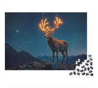 Plaque Métallique 52x38cm/1000pcs avec Glowing Deer Wall Art Print pour Le Salon Ou L’entrée, pour Un Nouvel Intérieur Au Style Industriel
