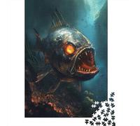 Plaque Métallique 52x38cm/1000pcs avec Horror Piranha Dark Demon pour Le Pub Ou Le Café, pour Le Garage, L’Atelier Et La Salle De Jeux