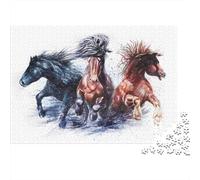 Plaque Métallique 52x38cm/1000pcs avec Horses Watercolor pour Le Salon, Déco Murale D’Hiver pour Les Passionnés D’aménagement Intérieur