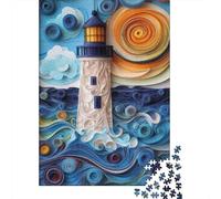 Plaque Métallique 52x38cm/1000pcs avec Lighthouse Ocean Waves Art Print pour Le Salon Ou L’entrée, pour Un Nouvel Intérieur Au Style Industriel