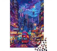 Plaque Métallique 52x38cm/1000pcs avec Neon Cityscape Vibrant Night Scene pour L’Atelier, pour Un Mur De Cadres dans L’Atelier, Le Garage Et L’Espace Bricolage