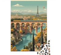 Plaque Métallique 52x38cm/1000pcs avec Paris Cityscape with Eiffel Tower pour Le Coin Bar, Idée De Crémaillère pour Les Passionnés De Déco Rustique