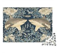 Plaque Métallique 52x38cm/1000pcs avec Sharks William Morris Botanical pour Le Salon, Déco Murale D’Hiver pour Les Passionnés D’aménagement Intérieur