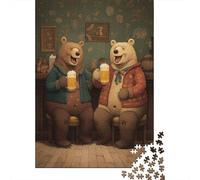 Plaque Métallique 52x38cm/1000pcs avec Two Bears Drinking Beer at Bar pour Le Pub Ou Le Café, Décoration en Métal pour Le Pub, Le Café Et Le Coin Bar