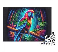 Plaque Métallique 70x50cm/1000pcs avec Colorful Parrot in Amazon Rainforest pour L’Atelier, Déco Métal Au Style Rétro, pour Les Intérieurs Rétro