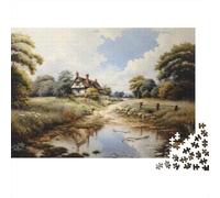 Plaque Métallique 70x50cm/1000pcs avec Cottage by The Stream-1 pour Le Pub Ou Le Café, Cadeau De Crémaillère pour Les Passionnés D’Ambiance Café
