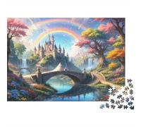 Plaque Métallique 70x50cm/1000pcs avec Fantasy Castle with Rainbow pour Le Salon Ou L’entrée, pour Un Nouvel Intérieur Au Style Industriel