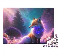 Plaque Métallique 70x50cm/1000pcs avec Fantasy Fox in Enchanted Forest pour Le Salon Ou L’entrée, Idée De Cadeau À Noël pour Les Amateurs De Déco Industriel