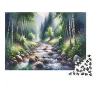 Plaque Métallique 70x50cm/1000pcs avec Forest River Landscape Painting pour Le Pub Ou Le Café, Cadeau De Crémaillère pour Les Passionnés D’Ambiance Café
