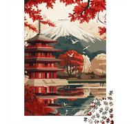 Plaque Métallique 70x50cm/1000pcs avec Japanese Landscape with Mount Fuji pour Le Salon, Décoration Métal pour La Maison, pour Les Pièces À Thème