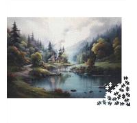 Plaque Métallique 70x50cm/1000pcs avec Mountain Cabin by The River pour Le Salon, Cadeau pour Une Nouvelle Maison Et Les Amateurs De Déco Métal
