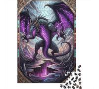 Plaque Métallique 70x50cm/1000pcs avec Purple Lightning Dragon Stained Glass pour Le Salon, pour Les Pièces À Thème Et Les Murs D’Inspiration Vintage
