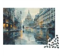 Plaque Métallique 70x50cm/1000pcs avec Rainy Paris Street Scene pour Le Coin Bar, pour Les Amateurs De Décoration Rétro