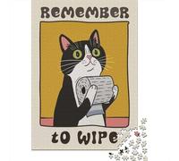 Plaque Métallique 70x50cm/1000pcs avec Remember to Wipe Cat Art pour Le Salon Ou L’entrée, Idée De Cadeau À Noël pour Les Amateurs De Déco Industriel